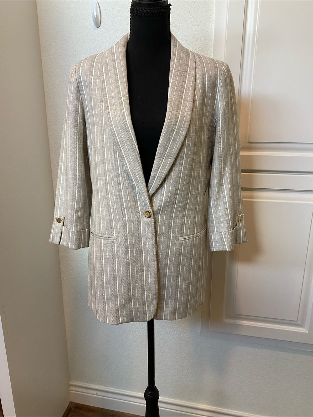 Anne Klein Pinstripe Collar Blazer